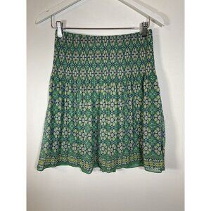 Max Studio Women's Green Floral Chiffon Smocked Waist Lined Skirt XS 90s Y2K